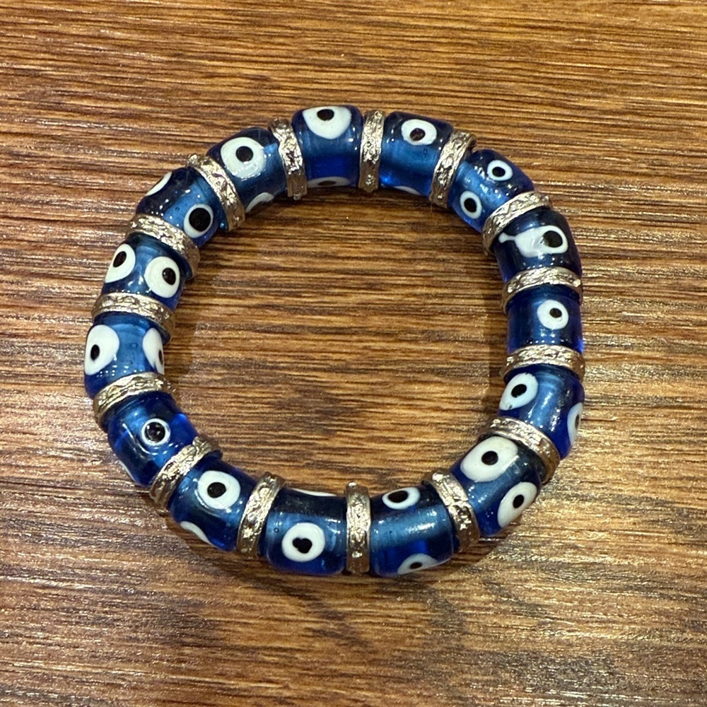 Blue and White Evil Eye Glass Beaded Bracelet